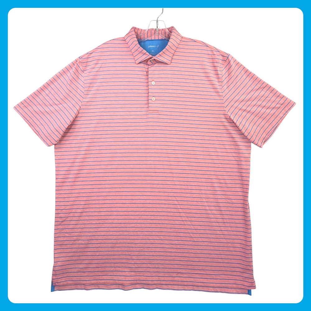 Johnnie-O Newton Polo Shirt Men XL Tango Pink Blue Stripe Performance Wicking